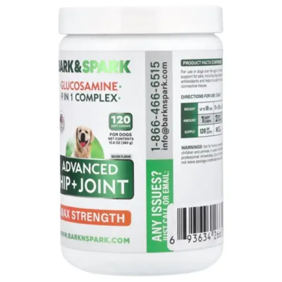 Bark&Spark Glucosamine, Advanced Hip + Joint, Max Strength, For Dogs, Bacon, 120 Soft Chews image {3}