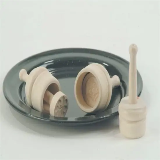 Lehman's Hard Carved Wooden Round Plunger Butter Mold Assorted Patterns Medium image {1}