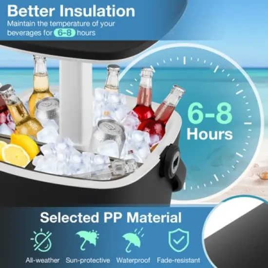 Tangkula Portable Cooler Table with Handle Cooler w/ Lift Top Lid & Bottle Opener 3-in-1 Outdoor Cocktail Drink Table Black/Blue image {4}