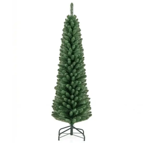 Costway 5/6/7/8 FT Pencil Christmas Tree Artificial Xmas Tree with 295/392/523/671 Memory Wire Branch Tips image {6}