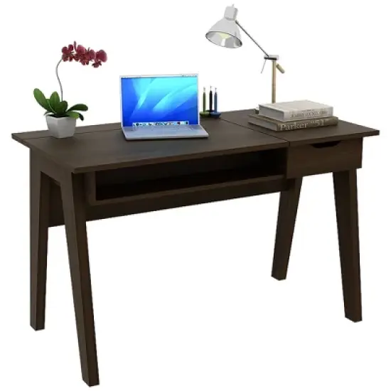 Costway Vanity Table with Flip Mirror Writing Computer Desk Storage Drawer Walnut image {9}