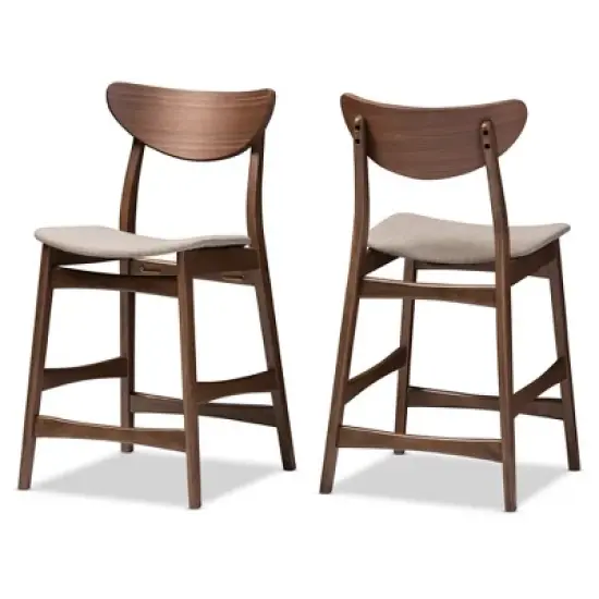 24" Latina Mid - Century Retro Modern Scandinavian Style Fabric Upholstered Wood Finishing Counter Height Barstool - Light Gray - Baxton Studio image {1}