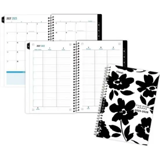 Five Star 5.5"x8.5" 2025-2026 Weekly/Monthly Black and White Floral Small Dark Daisies Planner image {5}