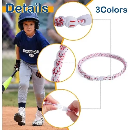 4 Pieces Baseball Necklaces for Boys,Three Braided Rope Tornado Sports Titanium Necklaces,Baseball Accessories Drip image {4}