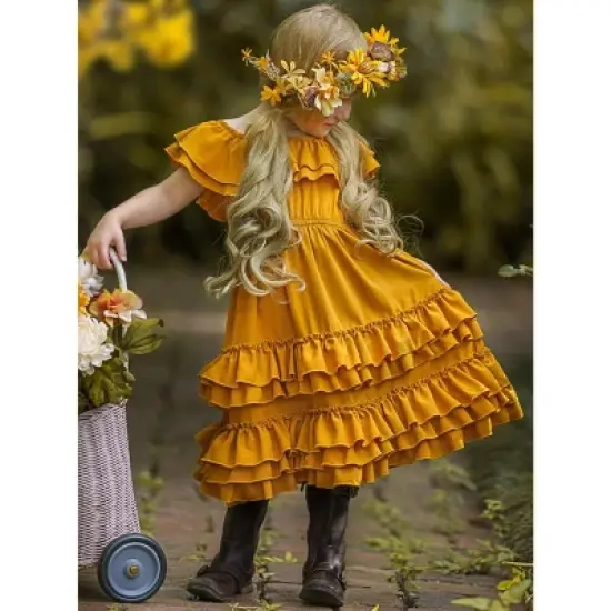 Girls Marigold Sunset Tiered Ruffle Midi Dress - Mia Belle Girls image {2}