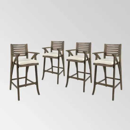 Hermosa 4pk Acacia Wood Patio Barstools - Christopher Knight Home image {1}