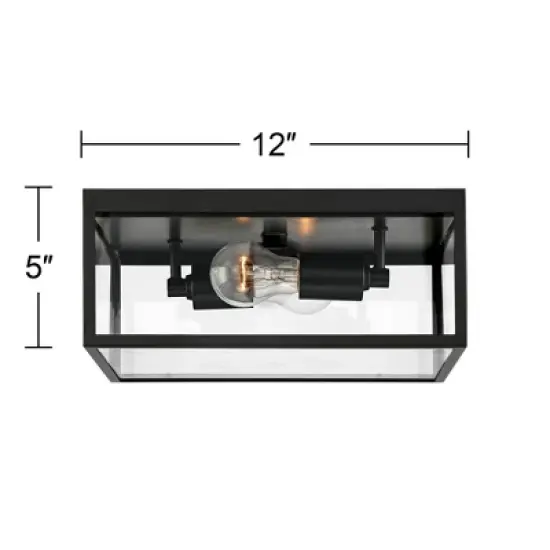 John Timberland Modern Outdoor Ceiling Light Fixture Matte Black 12" Clear Glass Panels Square Exterior House Porch Patio Outside image {7}