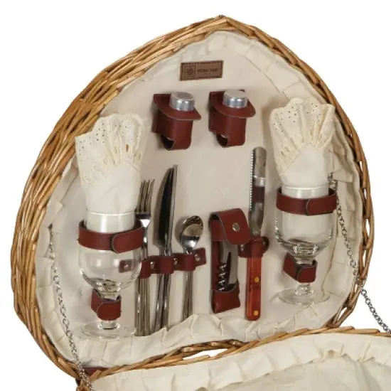 Picnic Time Perfect Pair Picnic Basket: Wicker Heart-Shaped Set, Brown & White image {1}