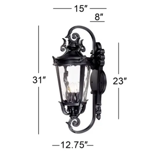 John Timberland Casa Marseille Vintage Rustic Outdoor Wall Light Fixture Textured Black Scroll 31" Clear Hammered Glass for Post Exterior Barn Deck image {5}