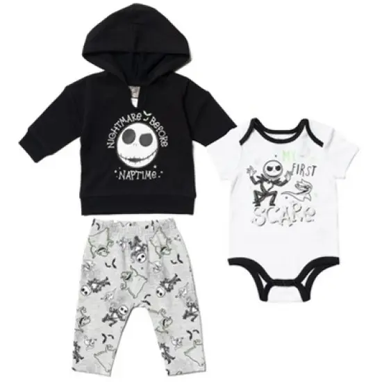 Disney Nightmare Before Christmas Oogie Boogie Fleece Pullover Hoodie Bodysuit & Pants 3 Pcs Outfit Set Newborn to Infant image {9}