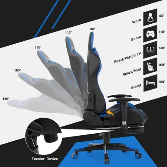 Costway Massage Gaming Chair Reclining Swivel Racing Office Chair with Footrest image {4}