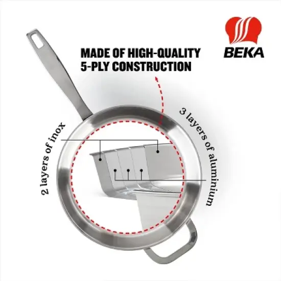 Beka Maestro Frying Pan Skillet - Stainless Steel Pan for Stainless Steel Cookware Set 5-Ply Construction, Oven Safe, Non Toxic Cookware image {1}