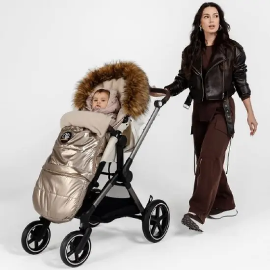 Cover Baby 0-3 Years Organic Premium Beige Wool Adjustable Footmuff in Pastel Gold image {10}