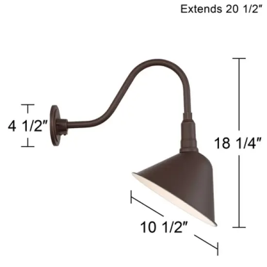 Franklin Iron Works Neihart Rustic Farmhouse Outdoor Wall Light Fixtures Set of 2 Bronze Gooseneck Arm Downlight 18 1/4" for Post Exterior image {3}