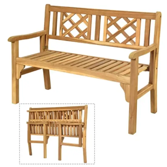 Costway Patio Outdoor Solid Wood Bench Folding Loveseat Chair Park Garden Deck Furniture image {9}
