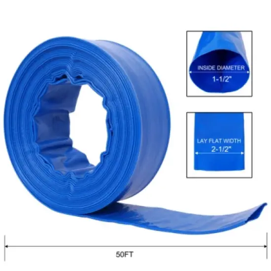 Syemin Drip Irrigation 50Ft Pool Backwash Hose Heavy Duty Reinforced Water Discharge Hose for Swimming Pool Filter Pump with 2 Clamp, Blue, 2"*2"*2" image {2}