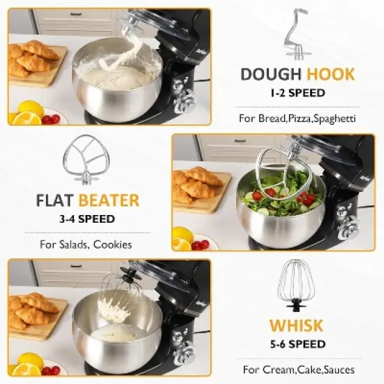 Heynemo 3-in-1 Multifunctional Stand Mixer,400W Kitchen Electric Mixer with 6 Speeds, Tilt-Head, 6.5QT Dough Mixer Machine, Dough Hook, Beater, Whisk image {3}