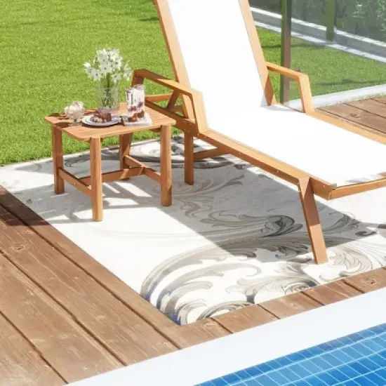 Tangkula Patio Teak Wood Side Table with Slatted Tabletop Small Coffee Table for Porch image {2}