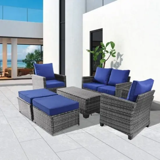 Yardgrace 6-Piece All-Weather Wicker Sofa Set with Storage Coffee Table image {11}