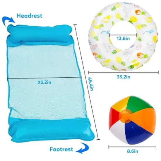Garvee 4PCS Inflatable Pool Floats-1pcsSwimming Pool Float Hammock,1pcsInflatable Swim Tube Ring and 2pcsBeach Balls image {2}