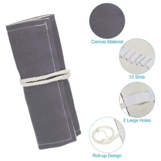 Unique Bargains Handmade Canvas Roll-Up Pencil Case Gray image {2}