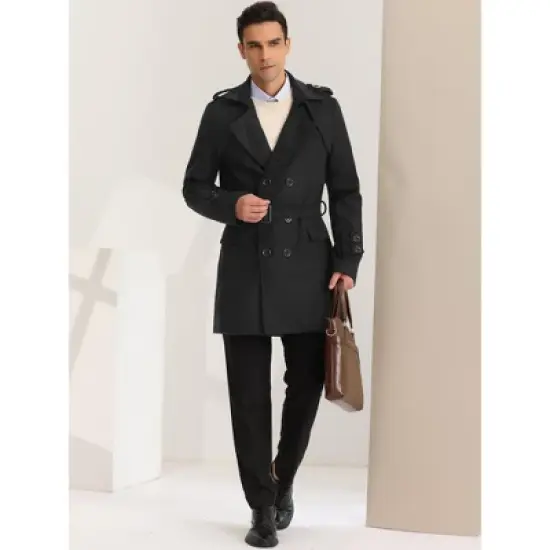 Lars Amadeus Men's Trench Coat Slim Fit Double Breasted Notch Lapel Pea Coat image {3}