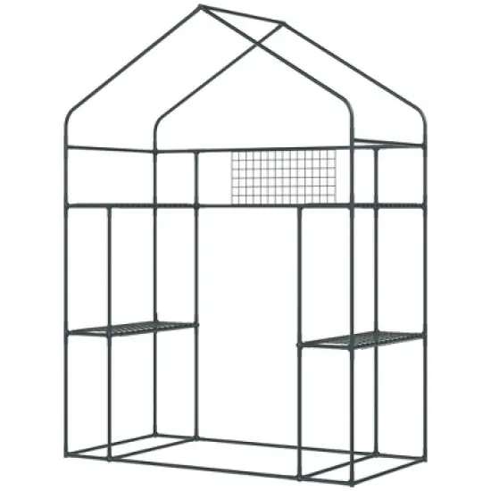 Outsunny Outdoor Walk-in Mini Greenhouse with Mesh Door & Windows, Small Portable Garden Hot House with 6 Shelves, Trellis, & Plant Labels image {5}