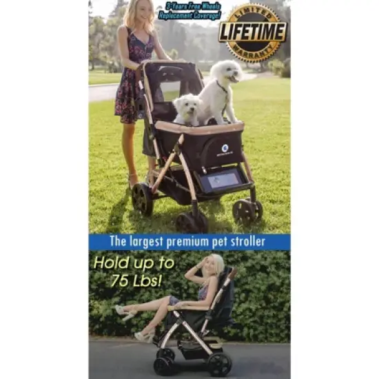 HPZ Pet Rover XL Stroller - Extra Long Premium Heavy Duty Dog/Cat/Pet Stroller Travel Carriage with Convertible Compartment/Zipperless Entry image {7}