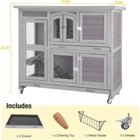 Aivituvin 2 Story Rabbit Hutch On Wheels (Inner Space 8.32 ft&sup2;)-AIR06-C image {6}