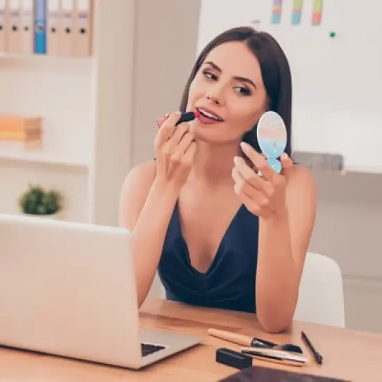 Unique Bargains Round Hand-drawn Makeup Mirror Blue Pink 1 Pc image {2}