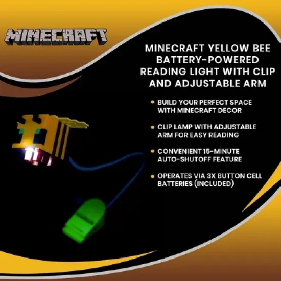 Minecraft Yellow Bee Battery-Powered Reading Light with Clip and Adjustable Arm image {6}