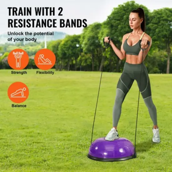VEVOR Half Exercise Ball Trainer, 23 inch Balance Ball Trainer, 660lbs Stability Ball, Yoga Ball with Resistance Bands & Foot Pump image {3}