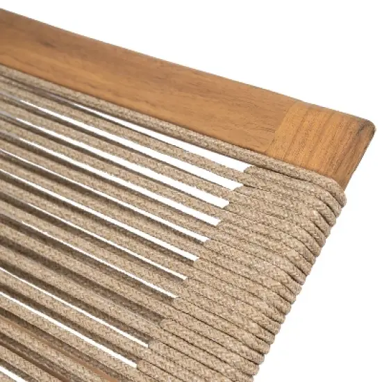 Christopher Knight Home Addison Rustic Outdoor Acacia Wood Chaise Lounge with Rope Seating (Set of 4), Teak/Beige image {7}