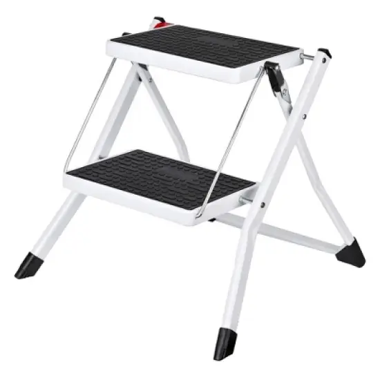 Delxo Portable Collapsible Lightweight Alloy Steel 2-Step Mini Stool Stepladder with Anti-Slip Carry Handgrip and Wide Pedal, White image {2}