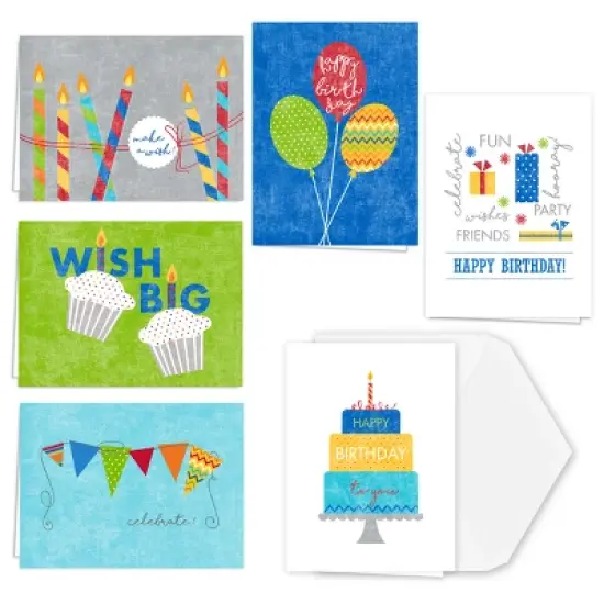 36ct Big Wishes Birthday Note Card: Canopy Street Multicolor Boxed Card Pack with Envelopes, Balloon Design, 6.25" x 4.625" image {1}