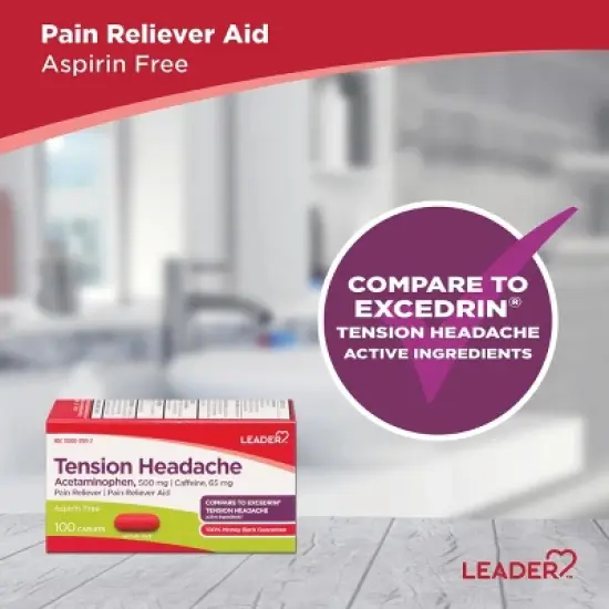 Leader Tension Headache Acetaminophen/Caffeine 500-65mg Caplet, 100 Count image {2}