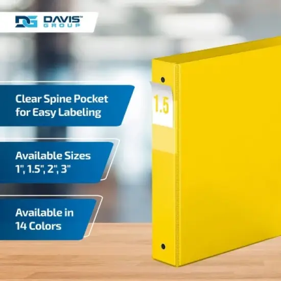 Davis Group 6pk 1.5" Premium Economy Round Ring Binders Yellow: Hard Cover, 275 Sheet Capacity, 2 Pockets, Polypropylene image {4}