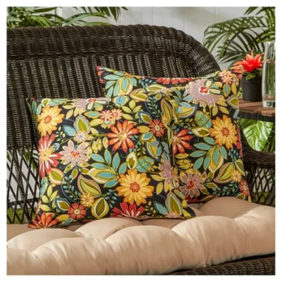 Set of 2 Jungle Floral Outdoor Square Throw Pillows - Kensington Garden image {1}