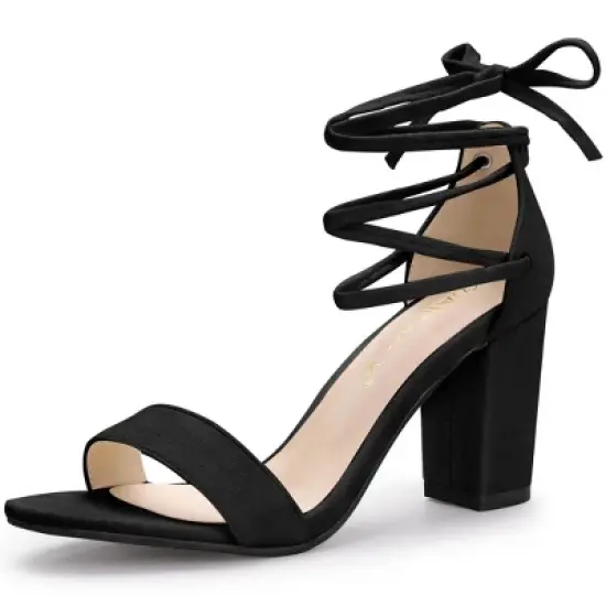 Allegra K Women's Tie Up Strappy Chunky High Heels Sandal image {12}