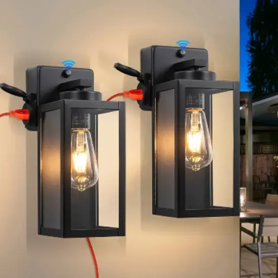 C Cattleya 2-Pack 12.5in. Dusk to Dawn Outdoor Wall Lantern Sconce with Built-in Outlet image {1}