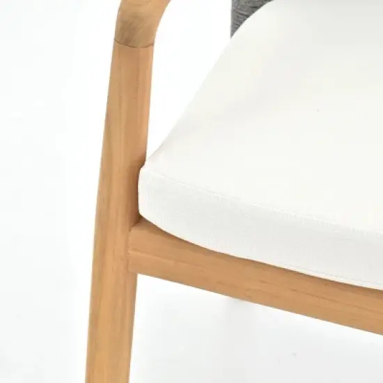 Linear Planked Wood 6 Piece Outdoor Dining Set Textured Weave Back Armchairs & Rectangular Table Ensemble image {13}