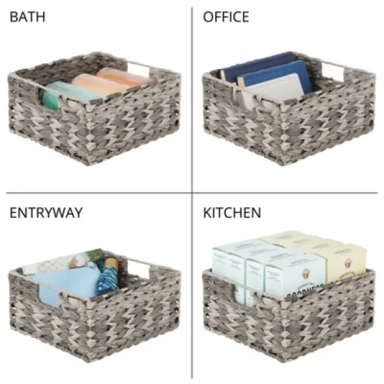 mDesign Woven Farmhouse Pantry Food Storage Bin Basket Box - 3 Pack - Gray Ombre image {5}