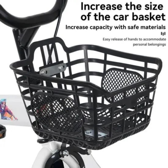 INFURNIC Bicycles 16 Inch Kids Bike with Training Wheels and Adjustable Saddle for Boys and Girls, White, 43.3"*20.3"*28.9" image {4}