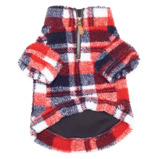 The Worthy Dog Plaid Quarter Zip Faux Shearling Pullover image {1}