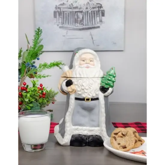 AuldHome Design Santa Christmas Cookie Jar; Ceramic Holiday Treats Santa Claus Canister image {3}