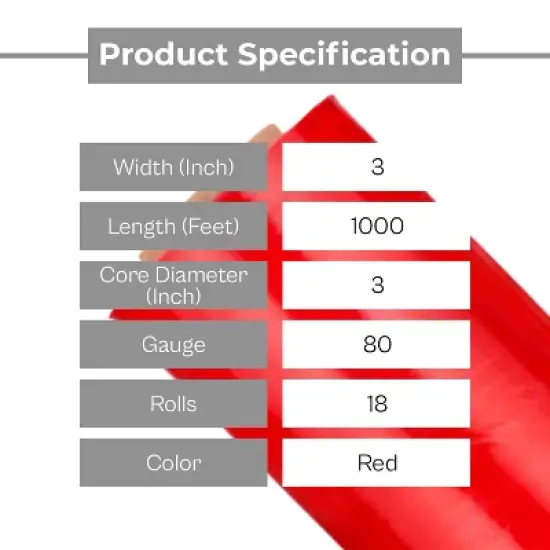 PSBM 18 Rolls Red 3" x 1000 Ft x 80 Ga Pallet Wrap Stretch Film with Free Dispenser image {3}