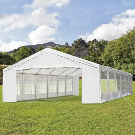 Outsunny 20' x 40' Large Outdoor Carport Canopy Party Tent with Removable Protective Sidewalls & Versatile Uses, White image {2}
