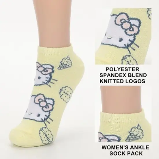 Hello Kitty Characters AOP Scalloped Cuffs Womens Ankle Socks 5 Pack image {1}