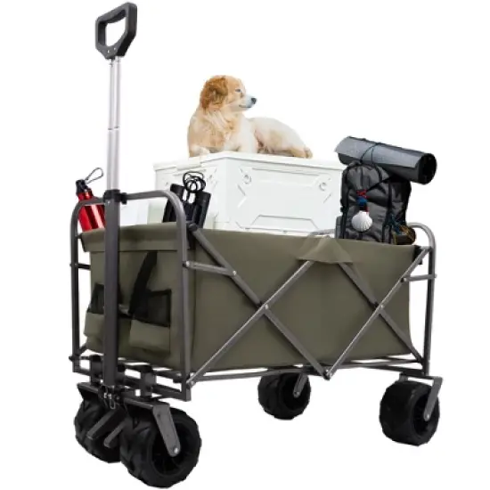 SKRAN Outdoor Collapsible Foldable Wagon Cart,198LB Load-Bearing with All-Terrain Wheels with Drink Holders for Shopping Sports Camping image {11}