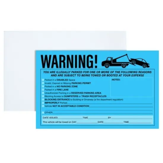 Juvale 50 Pack Blue Parking Violation Tickets for Window, Adhesive No Parking Towing Sign Warning Stickers, 8.2 x 5.2 In image {3}